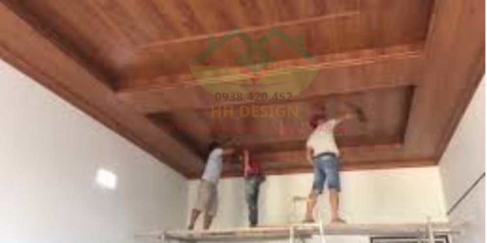 thi công trần nhựa giả gỗ